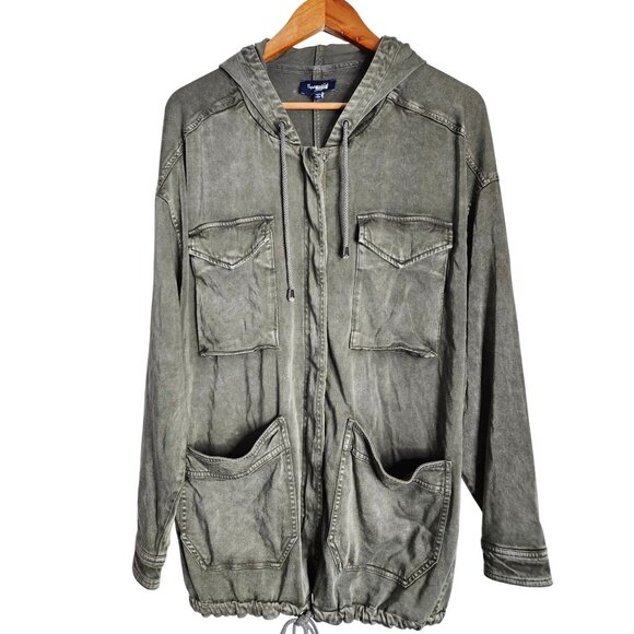 Splendid Jackets & Blazers - Splendid Sateen Anorak Grunge Green Hooded Zip  Jacket Utility Pockets  Women L